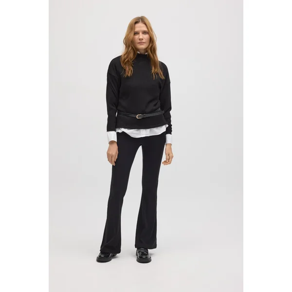 Pantalon évasé en maille côtelée noire