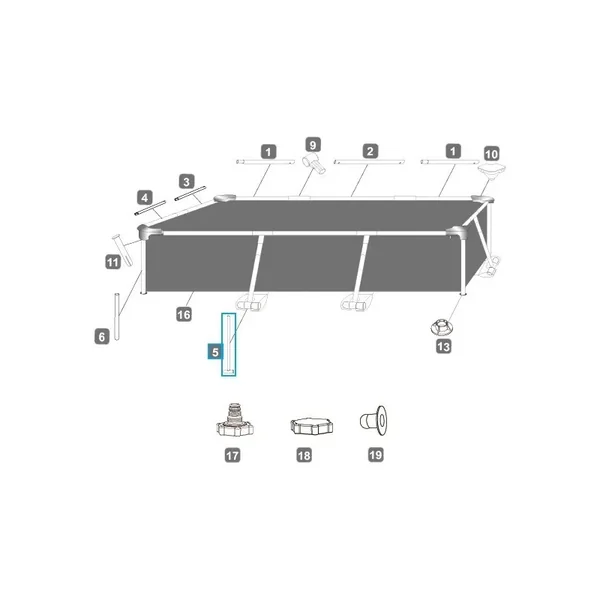 Pied vertical en T pour piscine Steel Pro rectangulaire - 259 x 170 x 61 cm