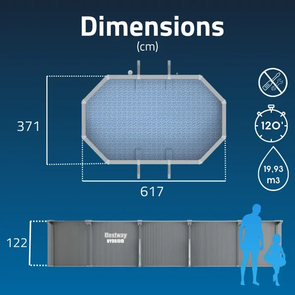 Piscine acier ovale Bestway Hydrium 610 x 366 x 122 cm gris clair