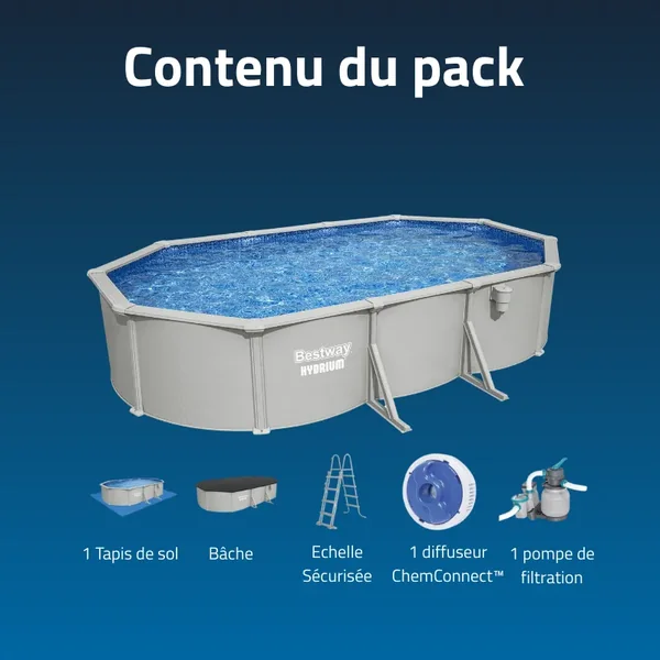 Piscine acier ovale Bestway Hydrium 610 x 366 x 122 cm gris clair