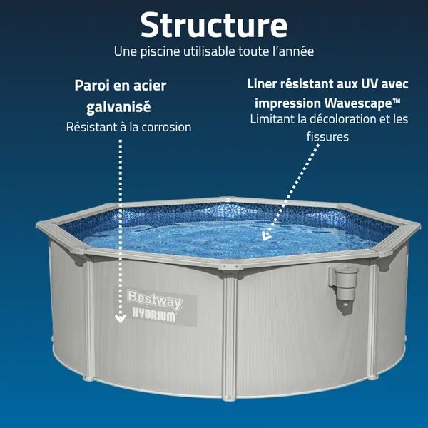 Piscine acier ronde Bestway Hydrium 360 x 120 cm gris