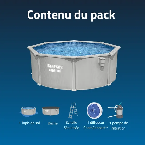 Piscine acier ronde Bestway Hydrium 366 x 122 cm gris clair