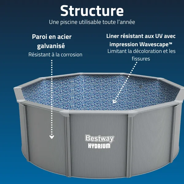 Piscine acier ronde Bestway Hydrium 366 x 122 cm gris clair