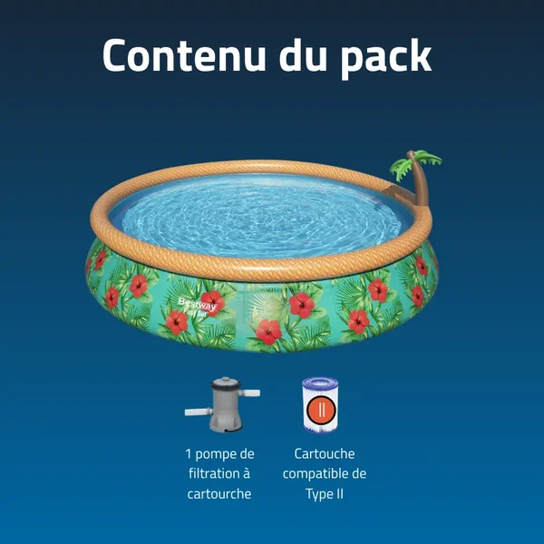 Piscine gonflable ronde Bestway Fast Set 457 x 84 cm décor tropical