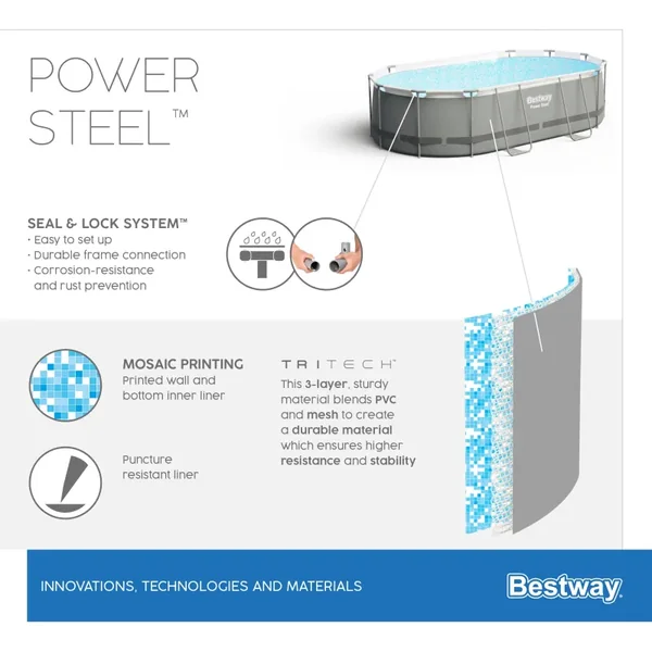 Piscine hors sol tubulaire ovale Bestway Power Steel 488 x 305 x 107 cm gris