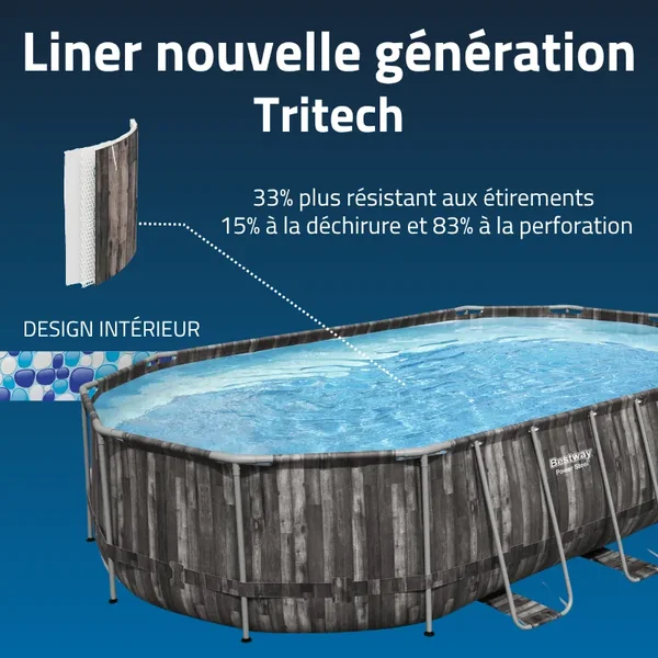 Piscine hors sol tubulaire ovale Bestway Power Steel 610 x 366 x 122 cm décor bois