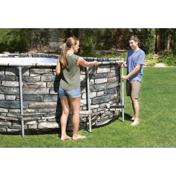 Piscine hors sol tubulaire ovale Bestway Power Steel Comfort Jet 610 x 366 x 122 cm décor pierres