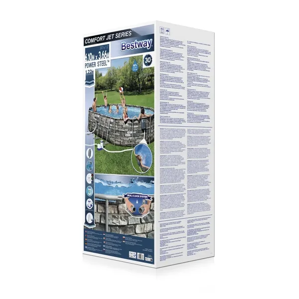 Piscine hors sol tubulaire ovale Bestway Power Steel Comfort Jet 610 x 366 x 122 cm décor pierres