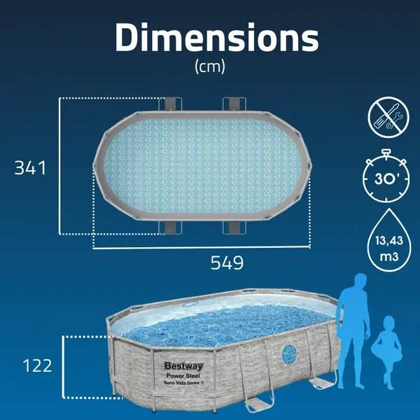 Piscine hors sol tubulaire ovale Bestway Power Steel Swim Vista 488 x 305 x 107 cm décor pierres