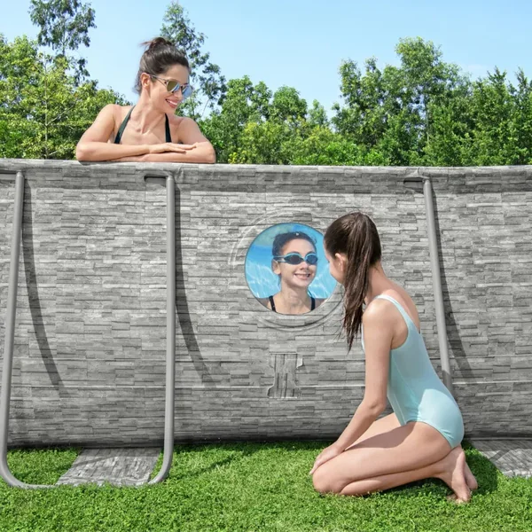 Piscine hors sol tubulaire ovale Bestway Power Steel Swim Vista 488 x 305 x 107 cm décor pierres