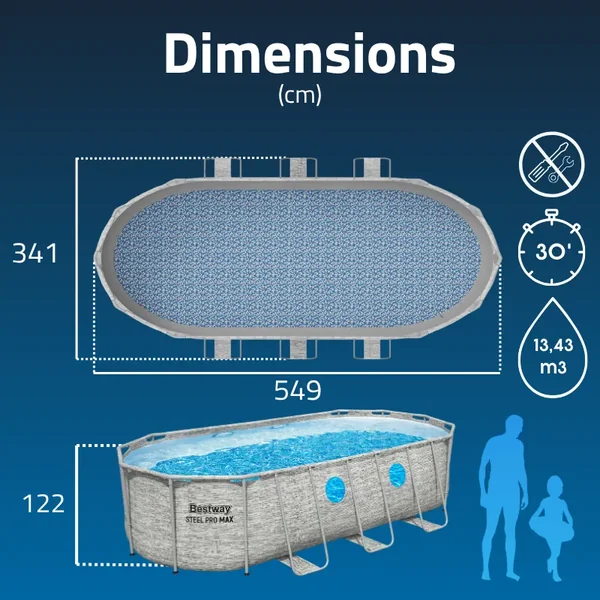 Piscine hors sol tubulaire ovale Bestway Power Steel Swim Vista 549 x 274 x 122 cm décor pierres
