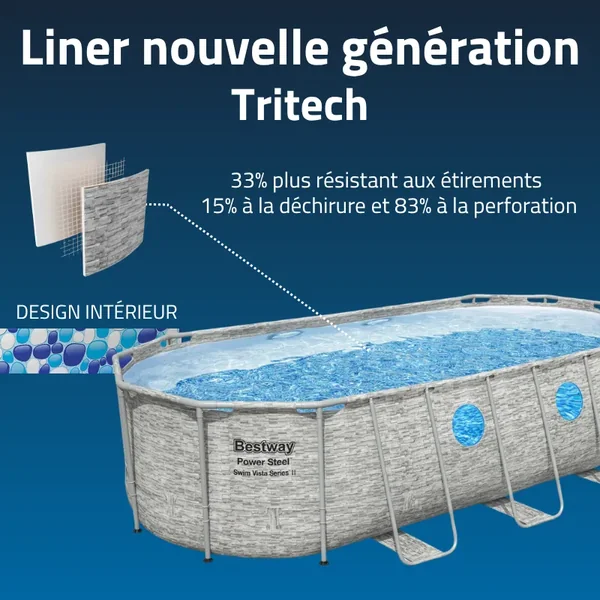 Piscine hors sol tubulaire ovale Bestway Power Steel Swim Vista 549 x 274 x 122 cm décor pierres