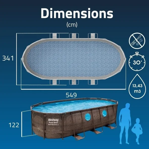 Piscine hors sol tubulaire ovale Bestway Power Steel Swim Vista 549 x 274 x 122 cm décor rotin