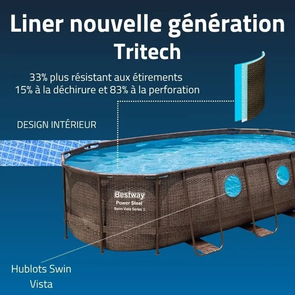 Piscine hors sol tubulaire ovale Bestway Power Steel Swim Vista 549 x 274 x 122 cm décor rotin
