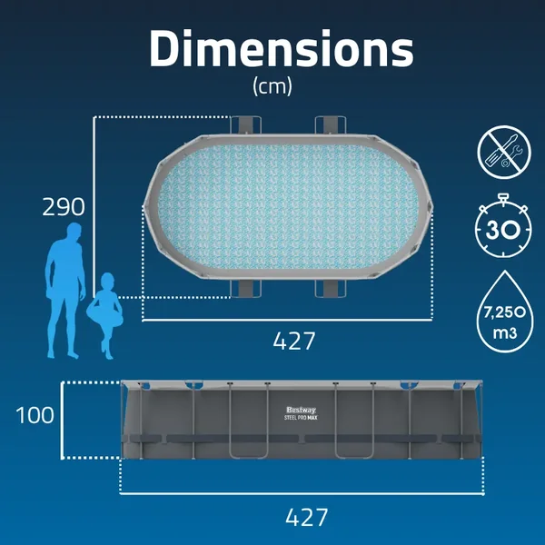 Piscine hors sol tubulaire ovale Bestway Steel Pro Max 427 x 250 x 100 cm gris