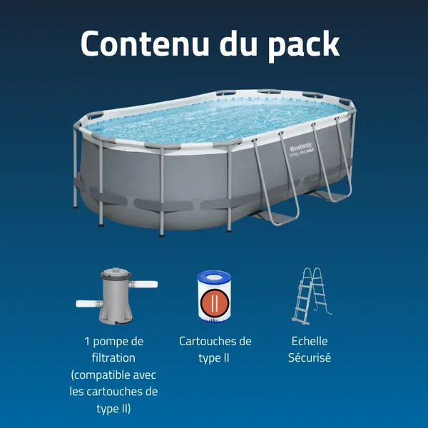 Piscine hors sol tubulaire ovale Bestway Steel Pro Max 427 x 250 x 100 cm gris