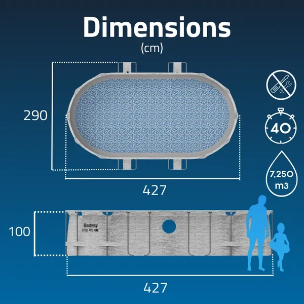 Piscine hors sol tubulaire ovale Bestway Steel Pro Max Splashview 427 x 250 x 100 cm décor pierres