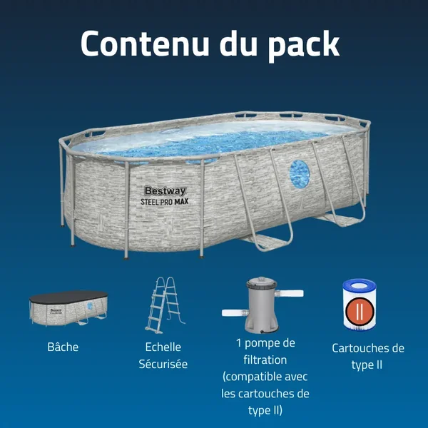 Piscine hors sol tubulaire ovale Bestway Steel Pro Max Splashview 427 x 250 x 100 cm décor pierres