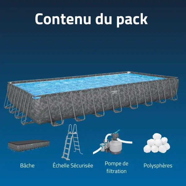 Piscine hors sol tubulaire rectangulaire Bestway APX 365 - 956 x 488 x 132 cm gris foncé