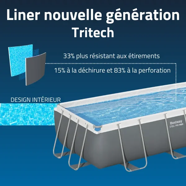 Piscine hors sol tubulaire rectangulaire Bestway Power Steel 404 x 201 x 100 cm gris