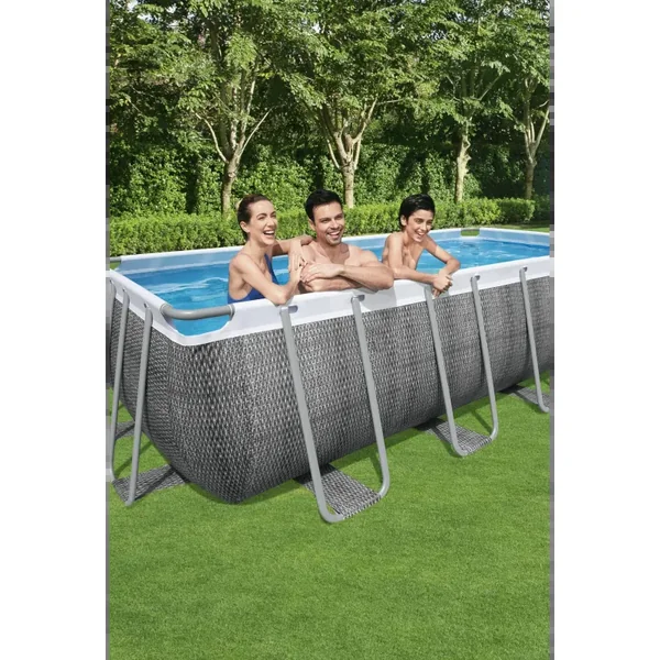 Piscine hors sol tubulaire rectangulaire Bestway Power Steel 549 x 274 x 122 cm décor rotin gris