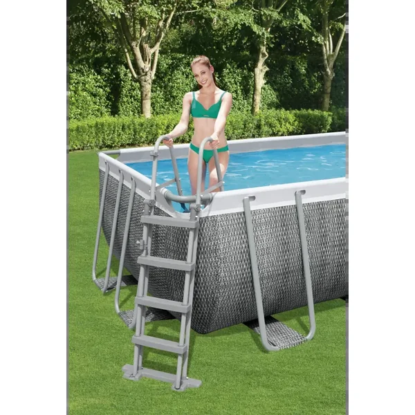 Piscine hors sol tubulaire rectangulaire Bestway Power Steel 549 x 274 x 122 cm décor rotin gris