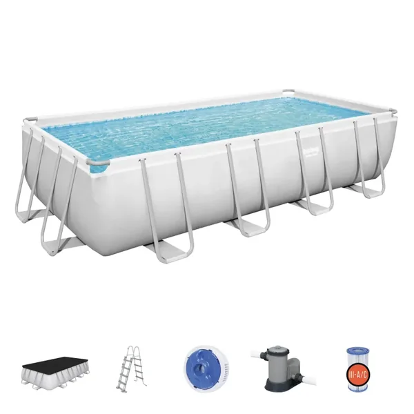 Piscine hors sol tubulaire rectangulaire Bestway Power Steel 549 x 274 x 122 cm gris clair