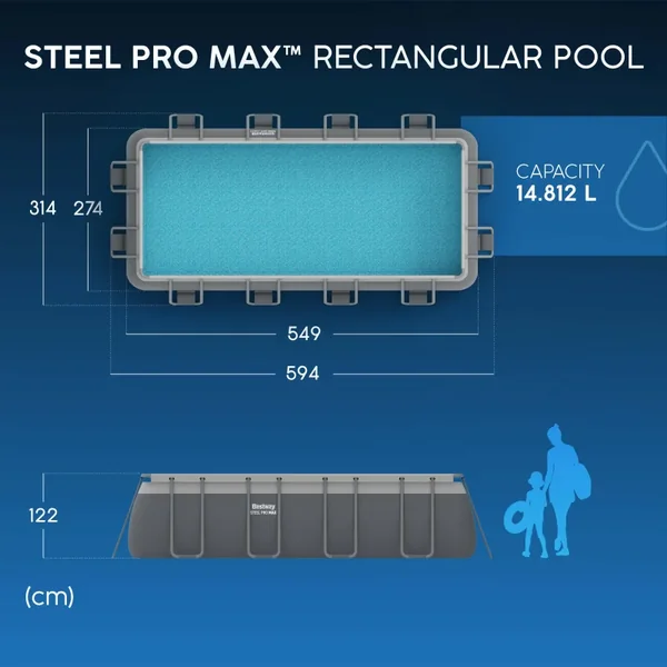 Piscine hors sol tubulaire rectangulaire Bestway Power Steel 549 x 274 x 122 cm gris sans accessoires