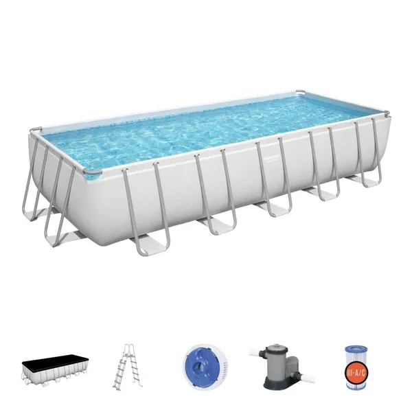 Piscine hors sol tubulaire rectangulaire Bestway Power Steel 640 x 274 x 132 cm gris clair