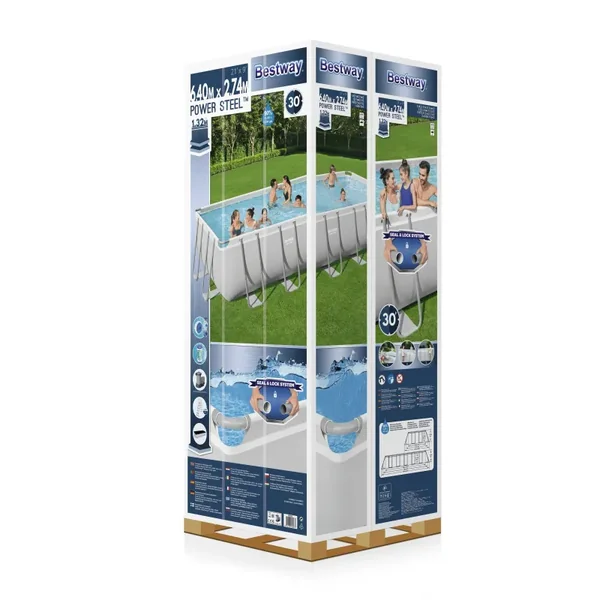 Piscine hors sol tubulaire rectangulaire Bestway Power Steel 640 x 274 x 132 cm gris clair