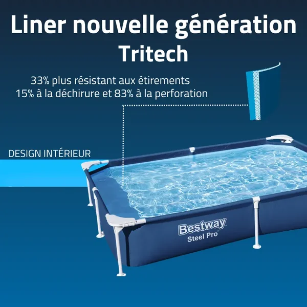 Piscine hors sol tubulaire rectangulaire Bestway Steel Pro 221 x 150 x 43 cm bleu
