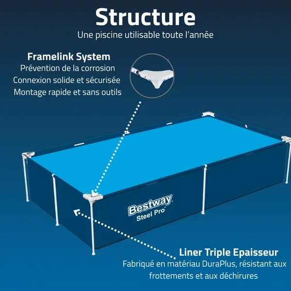 Piscine hors sol tubulaire rectangulaire Bestway Steel Pro 221 x 150 x 43 cm bleu