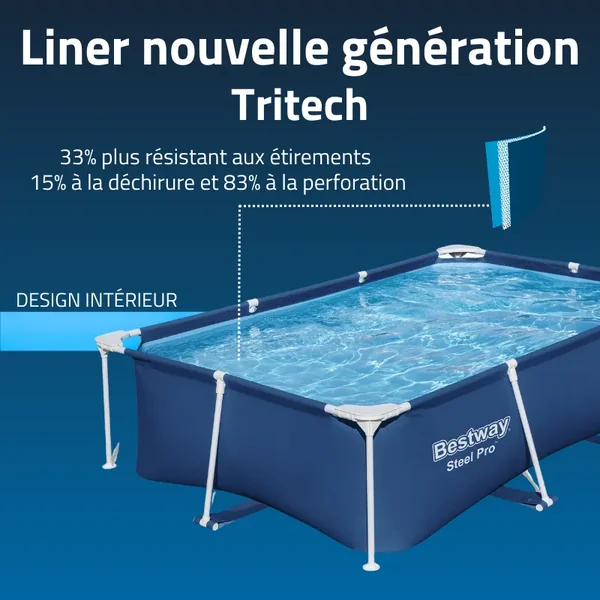 Piscine hors sol tubulaire rectangulaire Bestway Steel Pro 259 x 170 x 61 cm bleu
