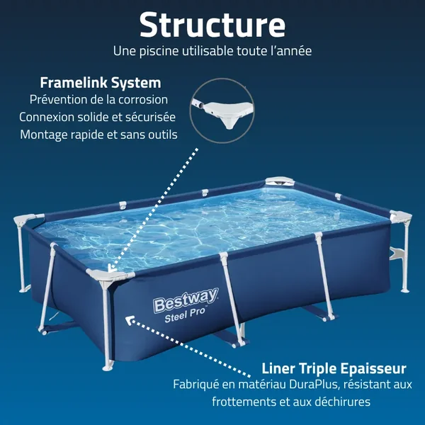 Piscine hors sol tubulaire rectangulaire Bestway Steel Pro 259 x 170 x 61 cm bleu