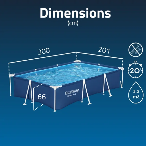 Piscine hors sol tubulaire rectangulaire Bestway Steel Pro 300 x 201 x 66 cm bleu