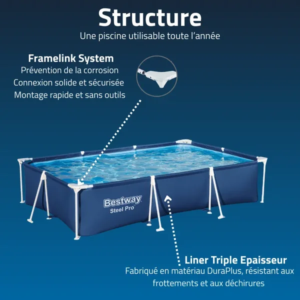 Piscine hors sol tubulaire rectangulaire Bestway Steel Pro 300 x 201 x 66 cm bleu