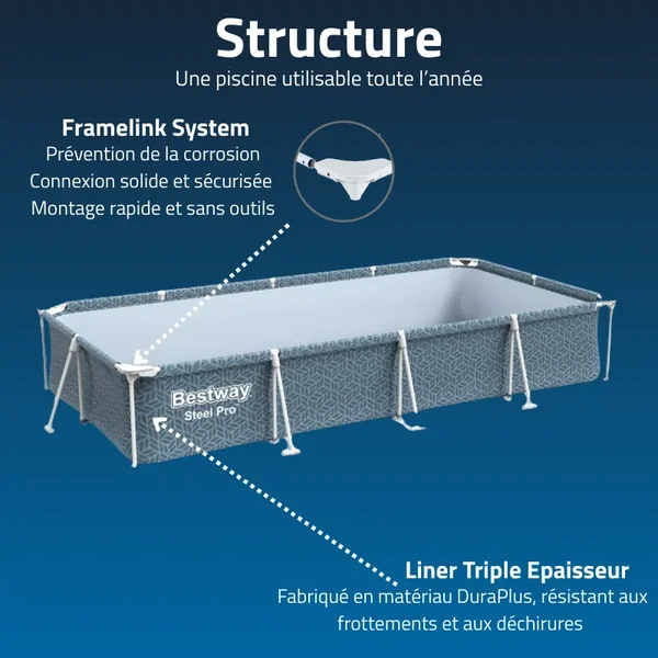 Piscine hors sol tubulaire rectangulaire Bestway Steel Pro 366 x 201 x 66 cm décor graphique