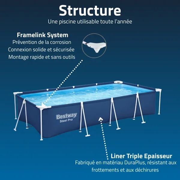 Piscine hors sol tubulaire rectangulaire Bestway Steel Pro 400 x 211 x 81 cm bleu