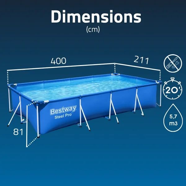 Piscine hors sol tubulaire rectangulaire Bestway Steel Pro 400 x 211 x 81 cm bleu