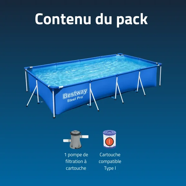Piscine hors sol tubulaire rectangulaire Bestway Steel Pro 400 x 211 x 81 cm bleu