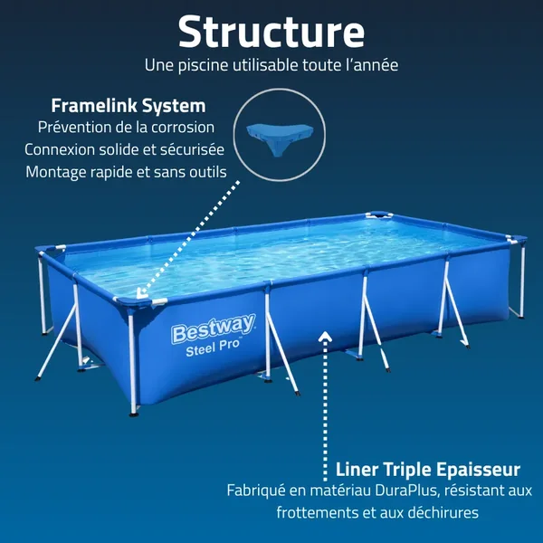 Piscine hors sol tubulaire rectangulaire Bestway Steel Pro 400 x 211 x 81 cm bleu