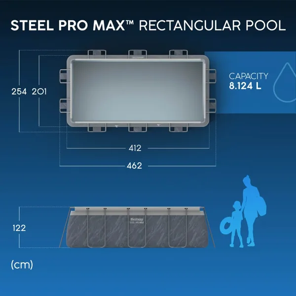 Piscine hors sol tubulaire rectangulaire Bestway Steel Pro Max 412 x 201 x 122 cm décor marbre