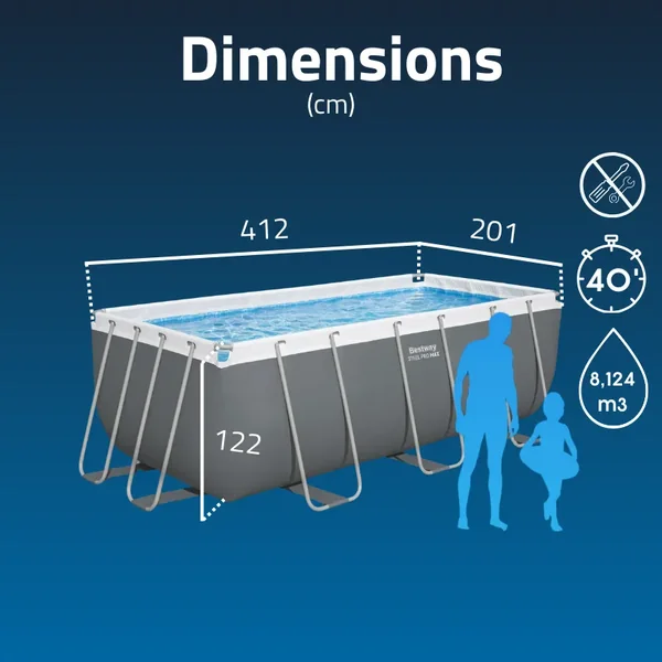 Piscine hors sol tubulaire rectangulaire Bestway Steel Pro Max 412 x 201 x 122 cm gris sans accessoires