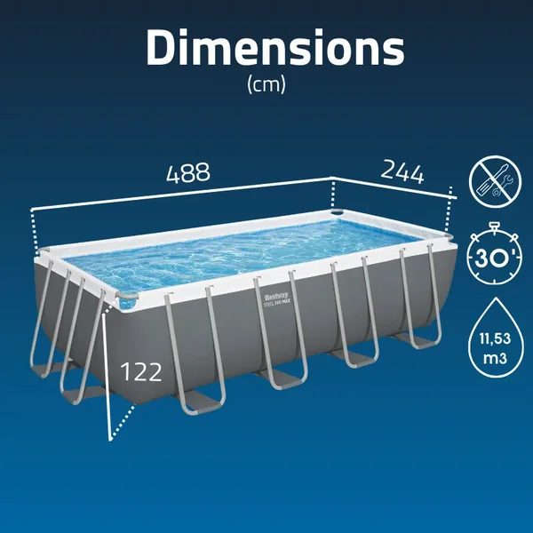 Piscine hors sol tubulaire rectangulaire Bestway Steel Pro Max 488 x 244 x 122 cm gris