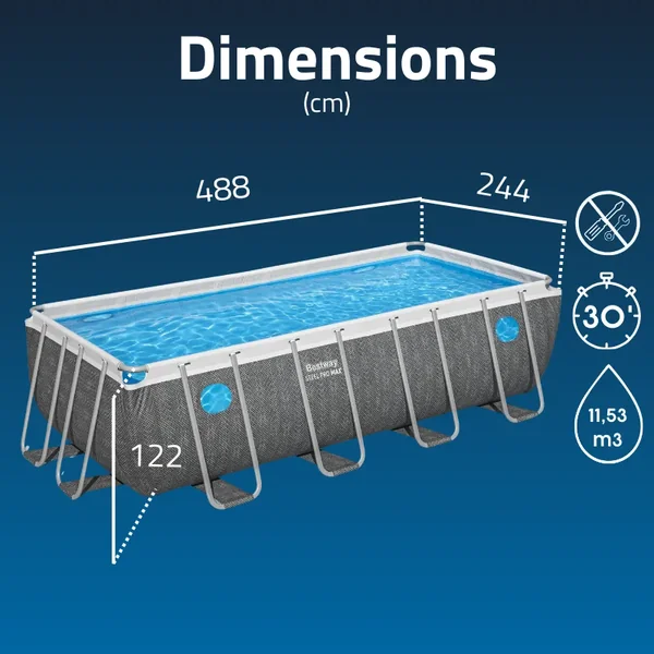 Piscine hors sol tubulaire rectangulaire Bestway Steel Pro Max Splashview 488 x 244 x 122 cm gris