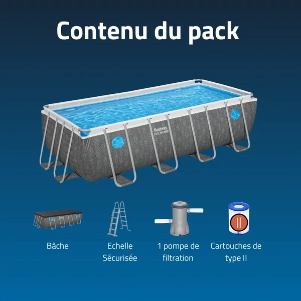 Piscine hors sol tubulaire rectangulaire Bestway Steel Pro Max Splashview 488 x 244 x 122 cm gris