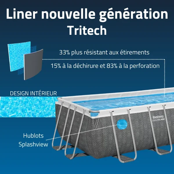 Piscine hors sol tubulaire rectangulaire Bestway Steel Pro Max Splashview 488 x 244 x 122 cm gris