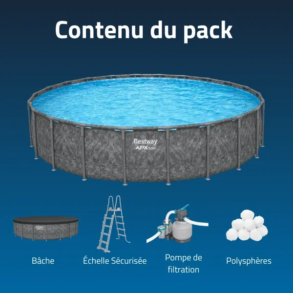 Piscine hors sol tubulaire ronde Bestway APX 365 549 x 132 cm gris foncé