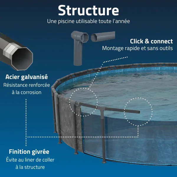 Piscine hors sol tubulaire ronde Bestway APX 365 549 x 132 cm gris foncé