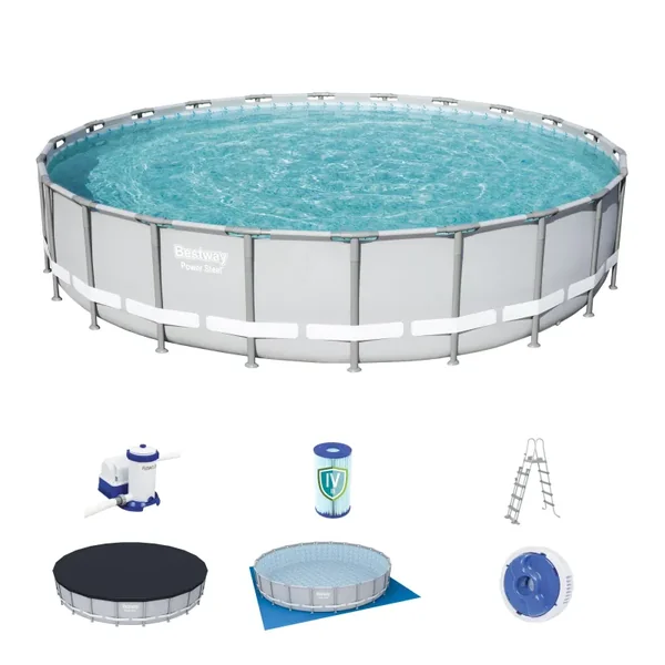 Piscine hors sol tubulaire ronde Bestway Power Steel 671 x 132 cm gris clair